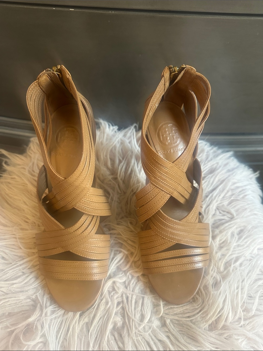 Tory Burch Tan Strappy Heeled Sandals